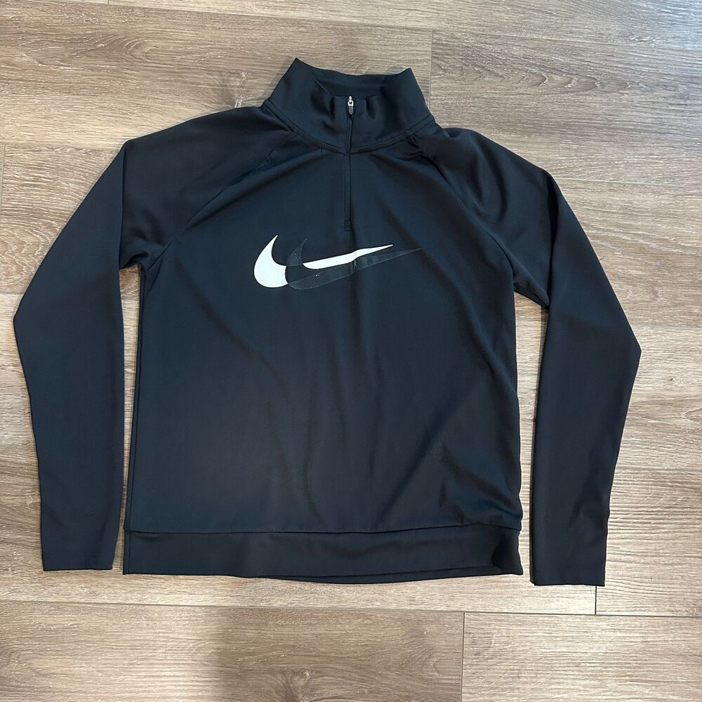Nike Dri-FIT Double Swoosh Black Quarter Zip Running Top Pullover Women Medium